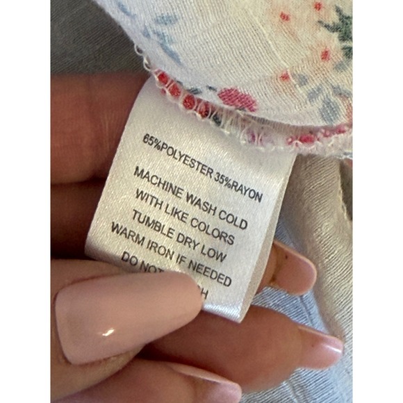 Indigo Rose Floral Blouse Petite Medium Boho Peasant Top Cottagecore Shabby Chic - Picture 5 of 5